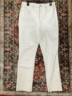 Frame Le High n Tight Straight Leather Blend Pants Bone Ivory Cream Size 30